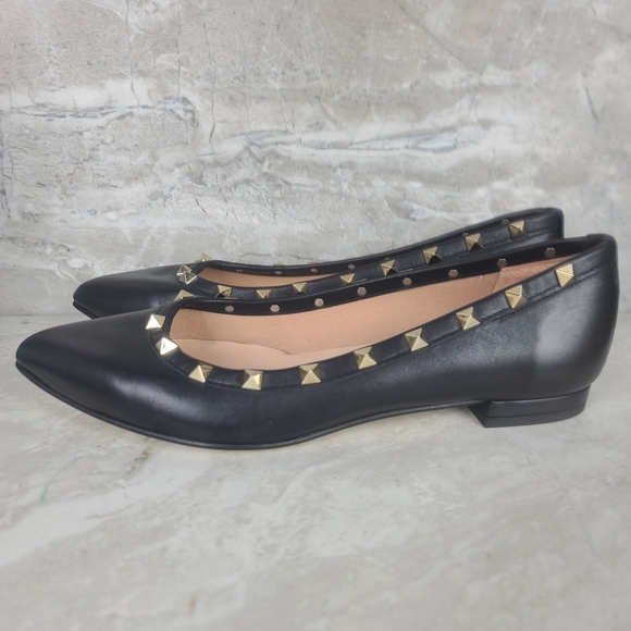 French Sole NY | LIRON Classic Black Leather Gold Studded Ballet Flats Shoes 8.5 - Picture 5 of 14